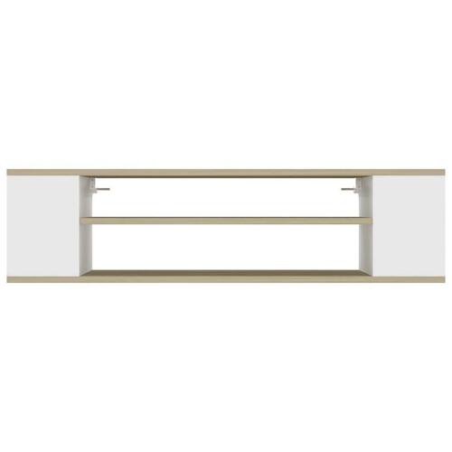 Væghængt tv-bord 100x30x26,5 cm konstrueret træ hvid sonoma-eg