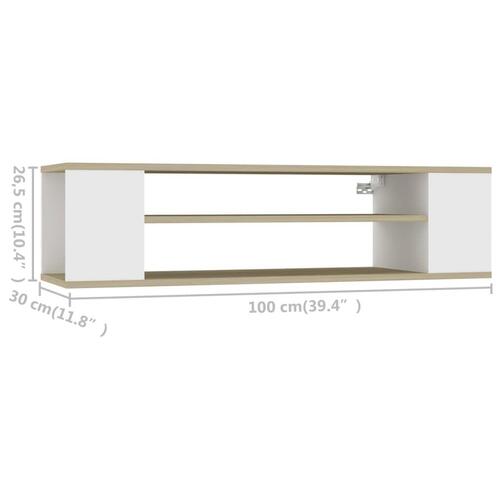 Væghængt tv-bord 100x30x26,5 cm konstrueret træ hvid sonoma-eg