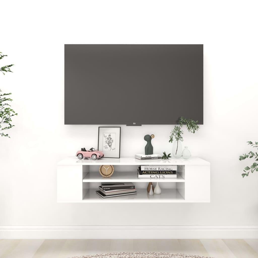 Væghængt tv-bord 100x30x26,5 cm konstrueret træ hvid højglans