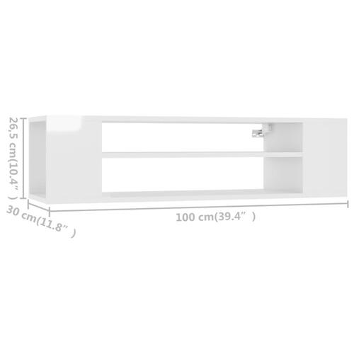 Væghængt tv-bord 100x30x26,5 cm konstrueret træ hvid højglans
