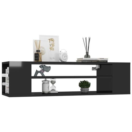 Væghængt tv-bord 100x30x26,5 cm konstrueret træ sort højglans