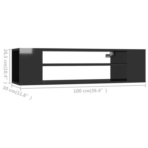 Væghængt tv-bord 100x30x26,5 cm konstrueret træ sort højglans