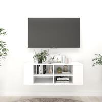 Væghængt tv-bord 102x35x35 cm konstrueret træ hvid