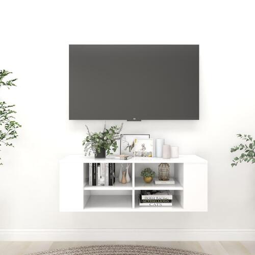 Væghængt tv-bord 102x35x35 cm konstrueret træ hvid