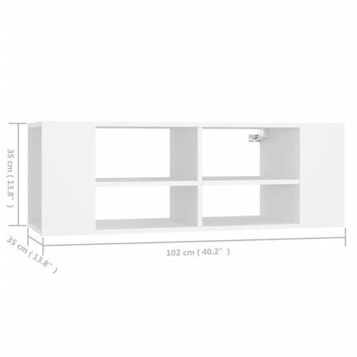Væghængt tv-bord 102x35x35 cm konstrueret træ hvid