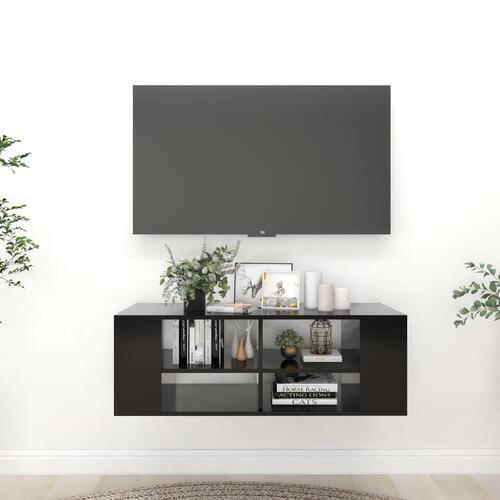 Væghængt tv-bord 102x35x35 cm konstrueret træ sort