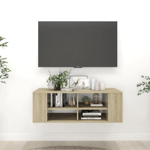 Væghængt tv-bord 102x35x35 cm konstrueret træ sonoma-eg