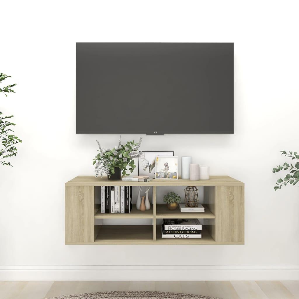 Væghængt tv-bord 102x35x35 cm konstrueret træ sonoma-eg