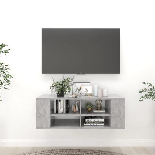Væghængt tv-bord 102x35x35 cm konstrueret træ betongrå