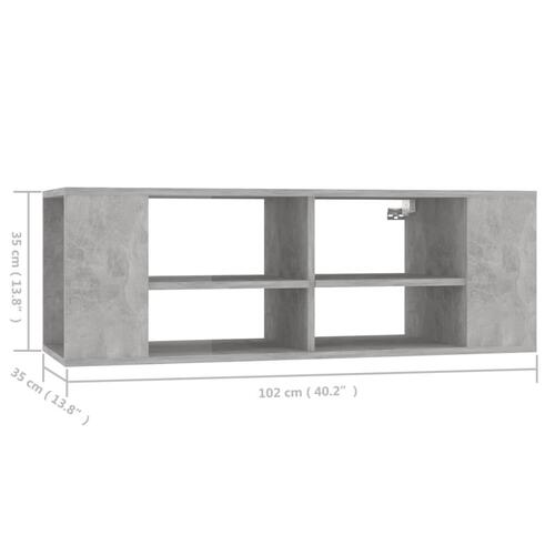 Væghængt tv-bord 102x35x35 cm konstrueret træ betongrå