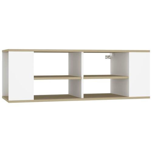 Væghængt tv-bord 102x35x35 cm konstrueret træ hvid og sonoma-eg
