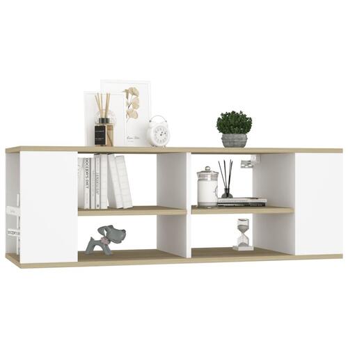 Væghængt tv-bord 102x35x35 cm konstrueret træ hvid og sonoma-eg