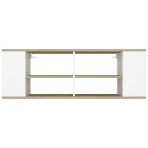 Væghængt tv-bord 102x35x35 cm konstrueret træ hvid og sonoma-eg