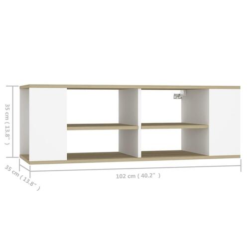 Væghængt tv-bord 102x35x35 cm konstrueret træ hvid og sonoma-eg
