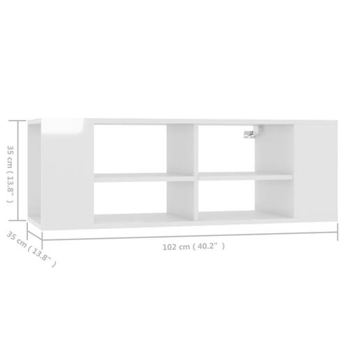 Væghængt tv-bord 102x35x35 cm konstrueret træ hvid højglans