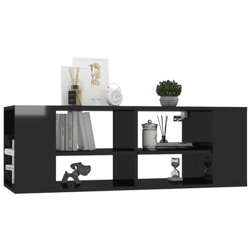 Væghængt tv-bord 102x35x35 cm konstrueret træ sort højglans
