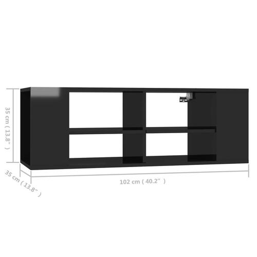 Væghængt tv-bord 102x35x35 cm konstrueret træ sort højglans