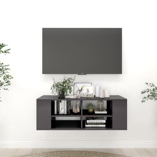 Væghængt tv-bord 102x35x35 cm konstrueret træ grå højglans