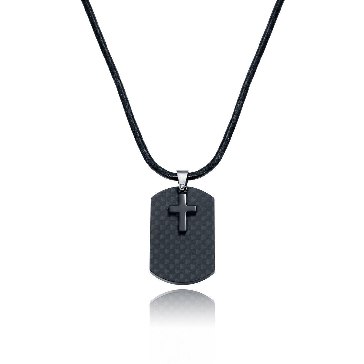 Halskæde til mænd 75013C09010 - sort dog tag med kors billede