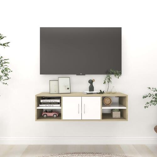 Væghylde 102x30x29 cm spånplade hvid og sonoma-eg