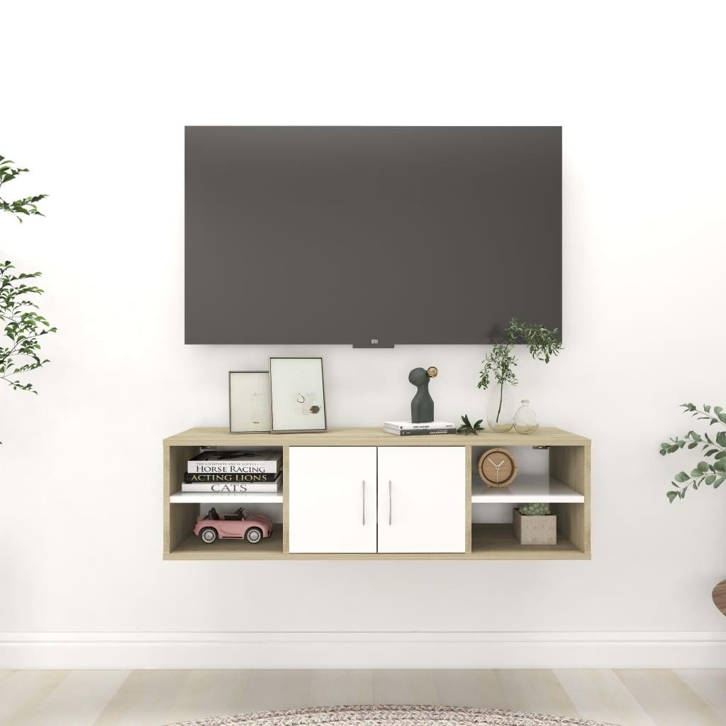 Væghylde 102x30x29 cm spånplade hvid og sonoma-eg