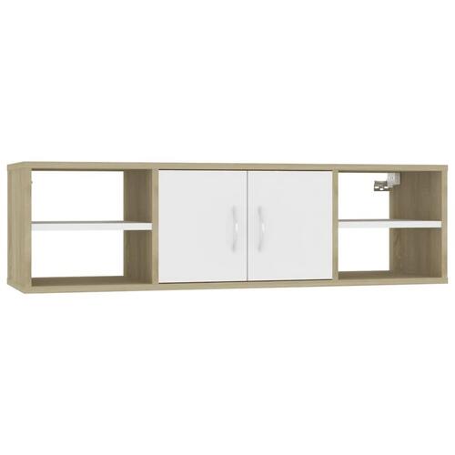 Væghylde 102x30x29 cm spånplade hvid og sonoma-eg