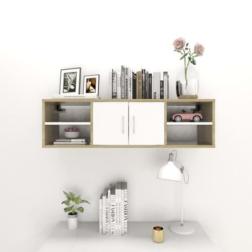 Væghylde 102x30x29 cm spånplade hvid og sonoma-eg
