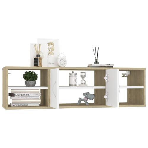 Væghylde 102x30x29 cm spånplade hvid og sonoma-eg
