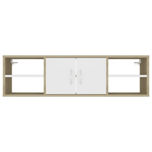 Væghylde 102x30x29 cm spånplade hvid og sonoma-eg