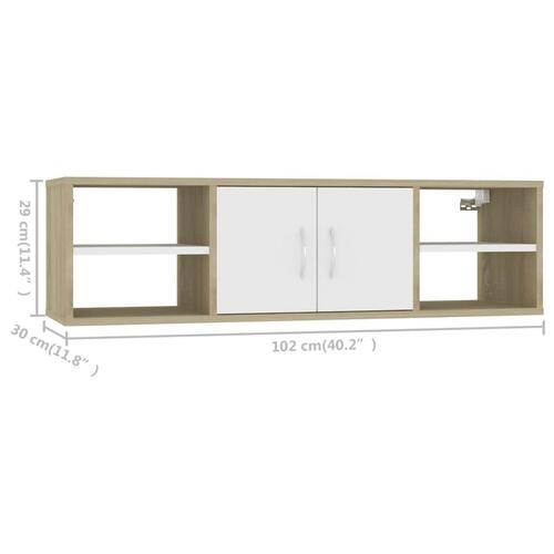Væghylde 102x30x29 cm spånplade hvid og sonoma-eg
