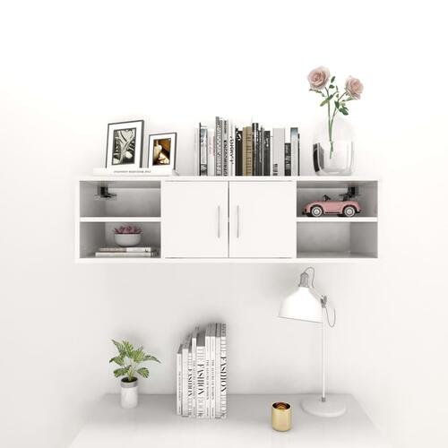 Væghylde 102x30x29 cm konstrueret træ hvid højglans