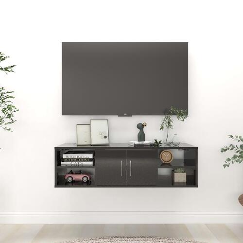 Væghylde 102x30x29 cm konstrueret træ sort højglans