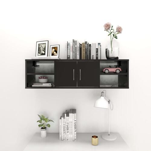 Væghylde 102x30x29 cm konstrueret træ sort højglans