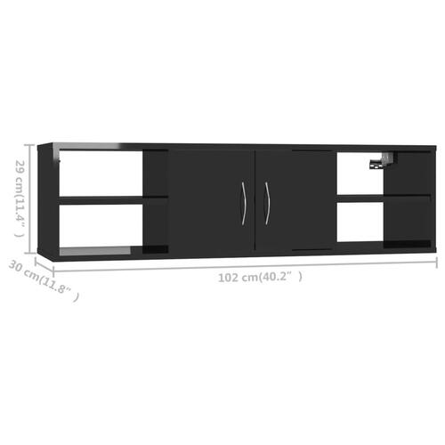Væghylde 102x30x29 cm konstrueret træ sort højglans
