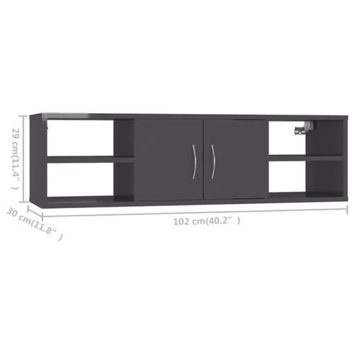 Væghylde 102x30x29 cm konstrueret træ grå højglans