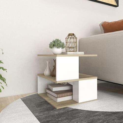 Sidebord 40x40x40 cm spånplade sonoma-eg og hvid