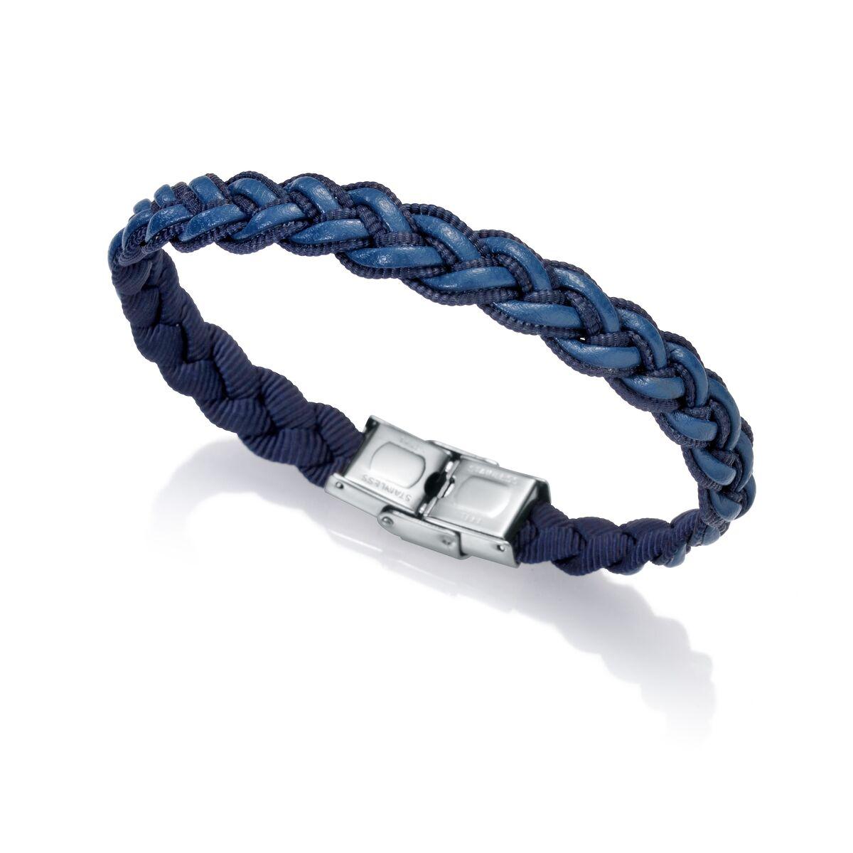 Armbånd til mænd - flettet, blå med stållås billede