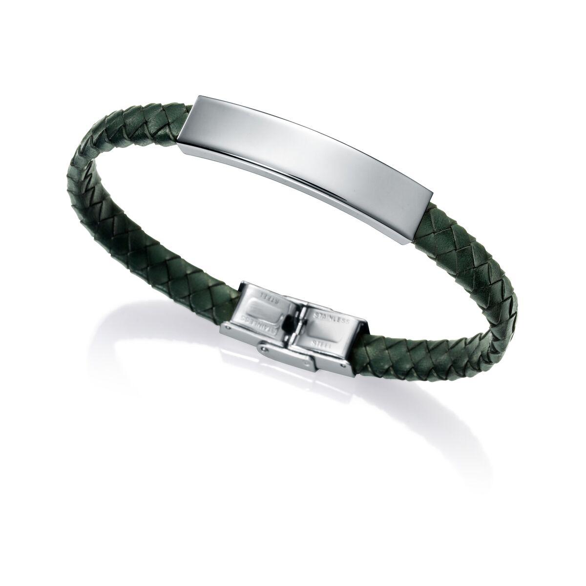 Armbånd til mænd - flettet rem og stålplade (75185P01013) billede