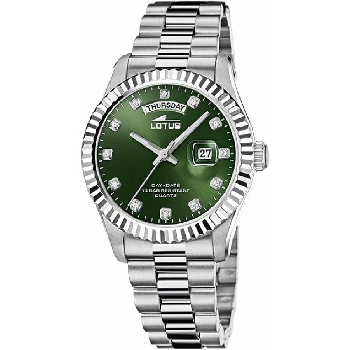 Lotus 18854/6 herreur - grøn skive, sølvfarvet stål, 41 mm billede
