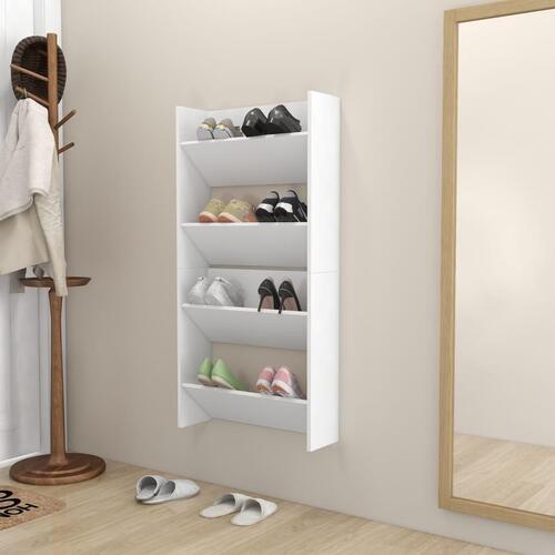 Væghængt skoskab 2 stk. 60x18x60 cm konstrueret træ hvid