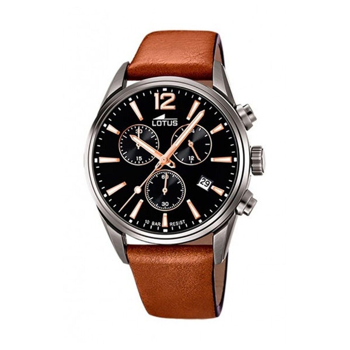 Lotus 18683/2 armbåndsur - sort skive, brun læderrem billede