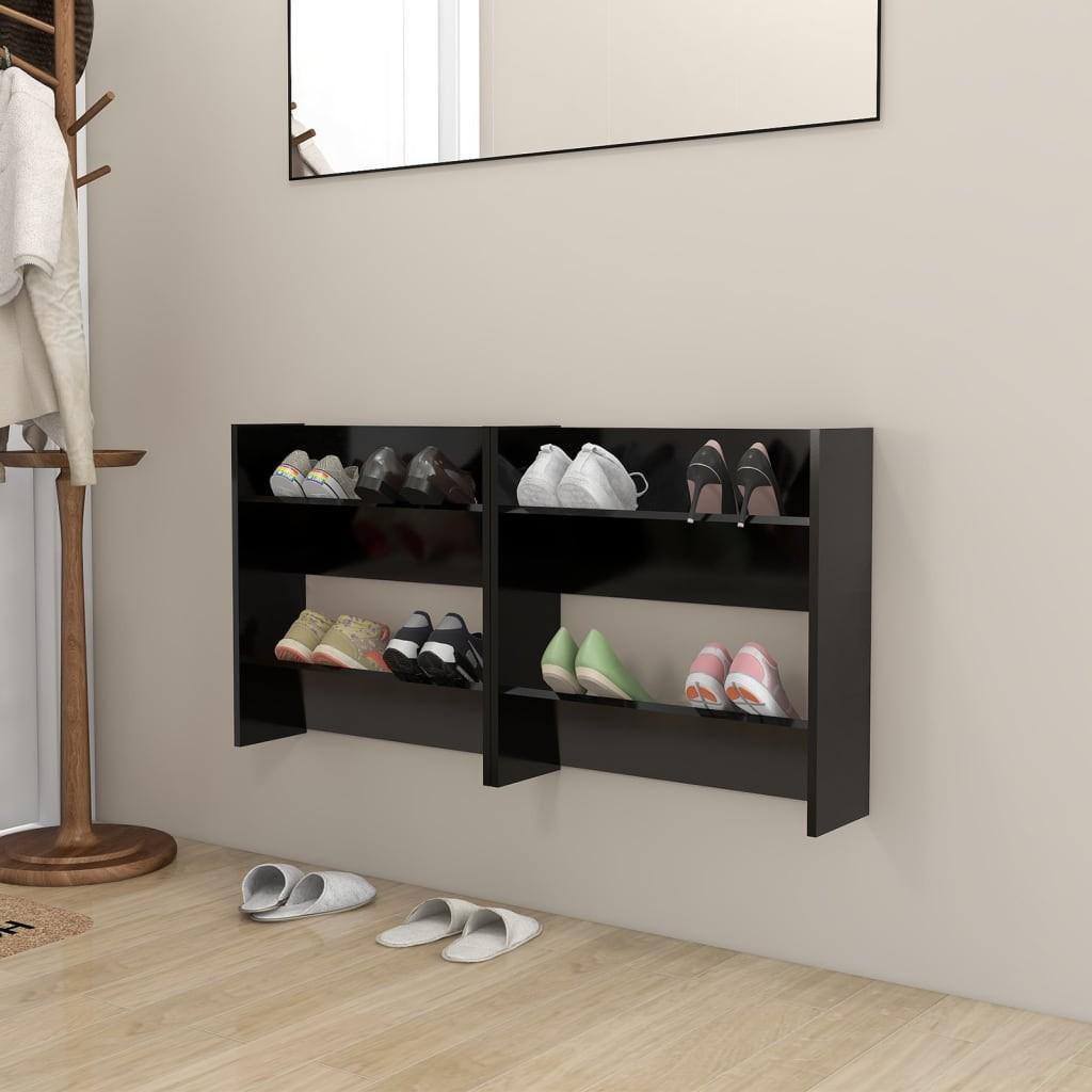Væghængt skoskab 2 stk. 60x18x60 cm konstrueret træ sort