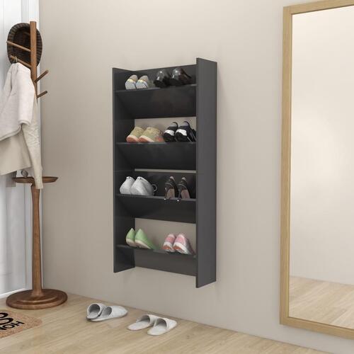 Væghængt skoskab 2 stk. 60x18x60 cm konstrueret træ grå