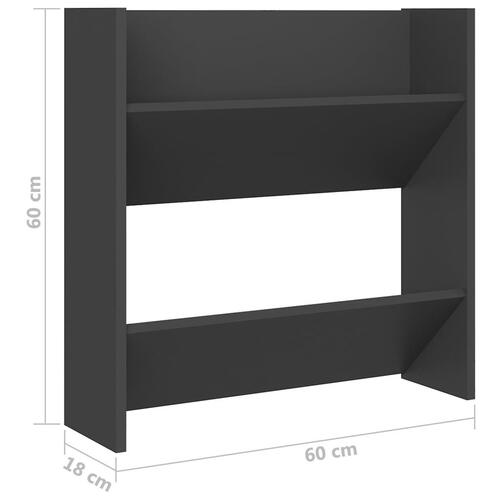 Væghængt skoskab 2 stk. 60x18x60 cm konstrueret træ grå