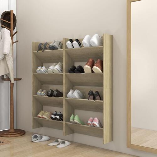 Væghængt skoskab 4 stk. 60x18x60 cm konstrueret træ sonoma-eg