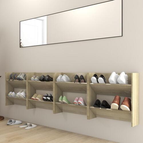 Væghængt skoskab 4 stk. 60x18x60 cm konstrueret træ sonoma-eg