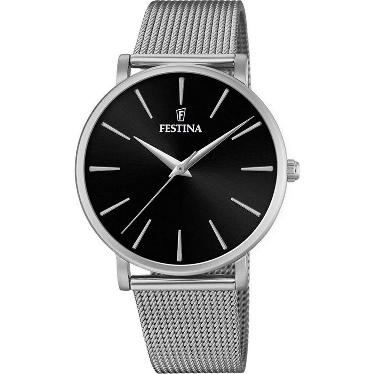 Festina F20475/4 dameur - analogt armbåndsur i rustfrit stål, sort skive billede