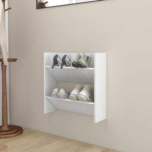 Væghængt skoskab 60x18x60 cm spånplade hvid højglans