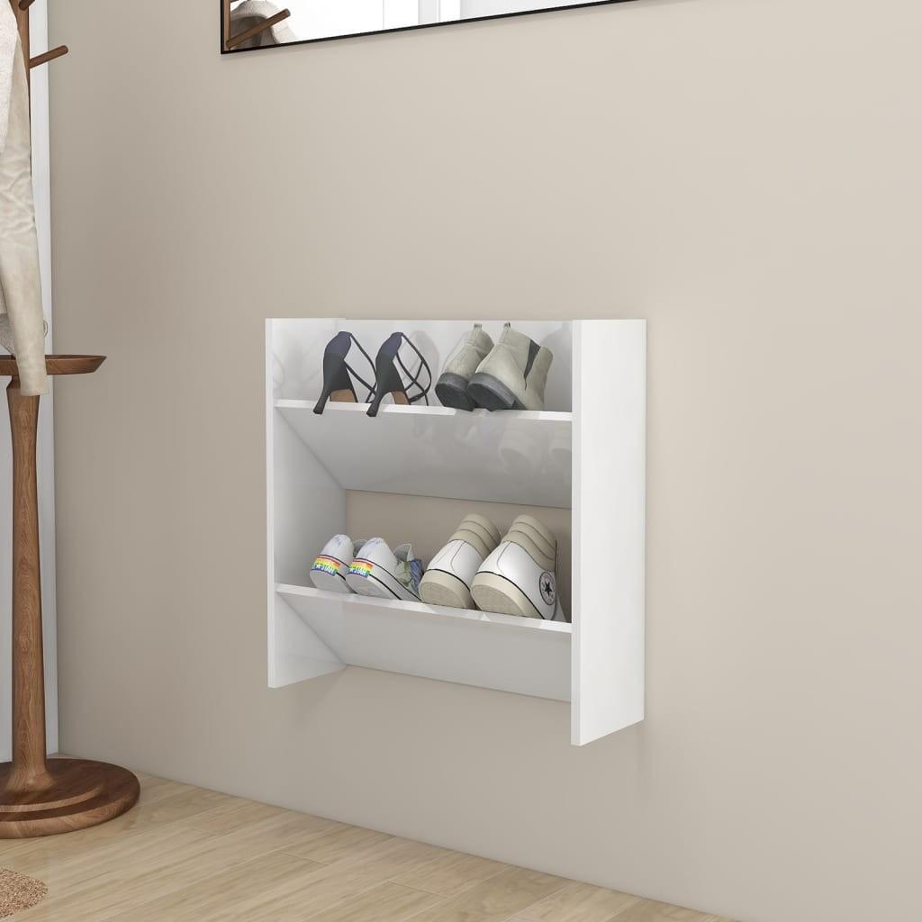 Væghængt skoskab 60x18x60 cm spånplade hvid højglans