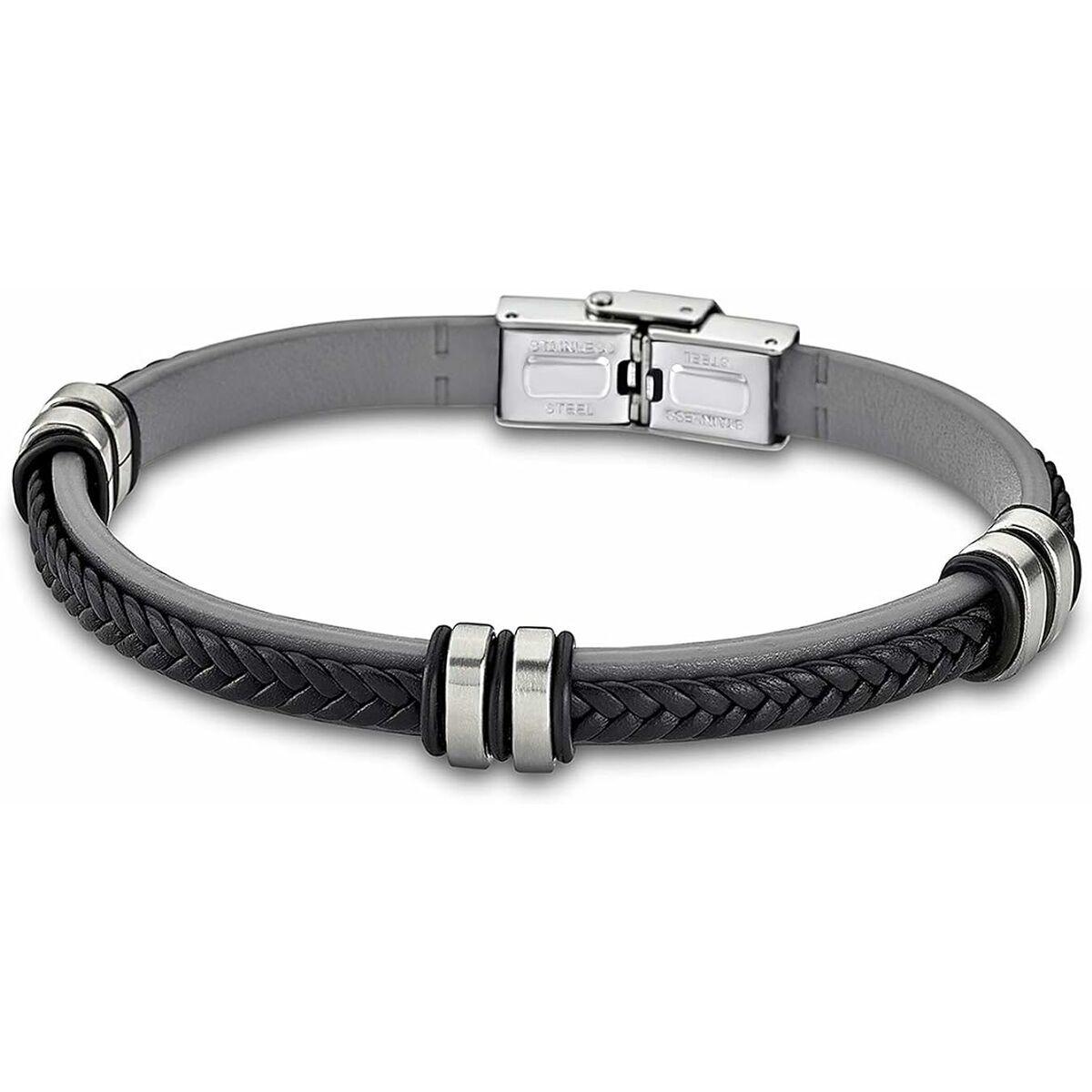 Lotus LS1829-2/4 armbånd til mænd - sort læderlook og stål detaljer billede